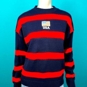 🆕️🇺🇸⛵️ DAISY STREET Retro USA Flag Embroidered Striped Sweater // (NWT)